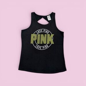 PINK Victoria's Secret Black Tank with Yellow and White Graphic